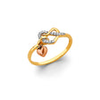 14K Two-Tone Gold Infinity Dangling Heart Ring on White Background