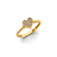 14K Yellow Gold Pave Heart Beaded Ring on White Background