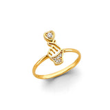 14K Yellow Gold Finger Heart Ring on White Background