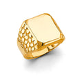 14K Yellow Gold Octagonal Nugget-Shoulder Signet Men's Ring on White Background