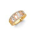 14K Tricolor Gold Pave-Edge Lucky Symbols Band Ring on White Background