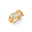 14K Tricolor Gold Owl Lucky Symbols Band Ring on White Background
