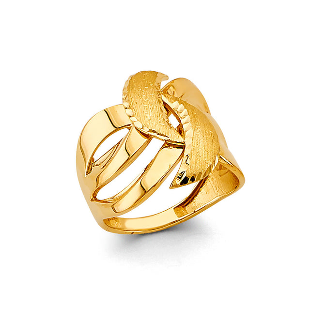 14K Yellow Gold Woven Dome Ring on White Background