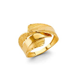 14K Yellow Gold Wave Bypass Ring on White Background