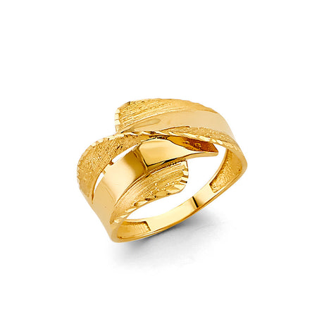 14K Yellow Gold Wave Bypass Ring on White Background