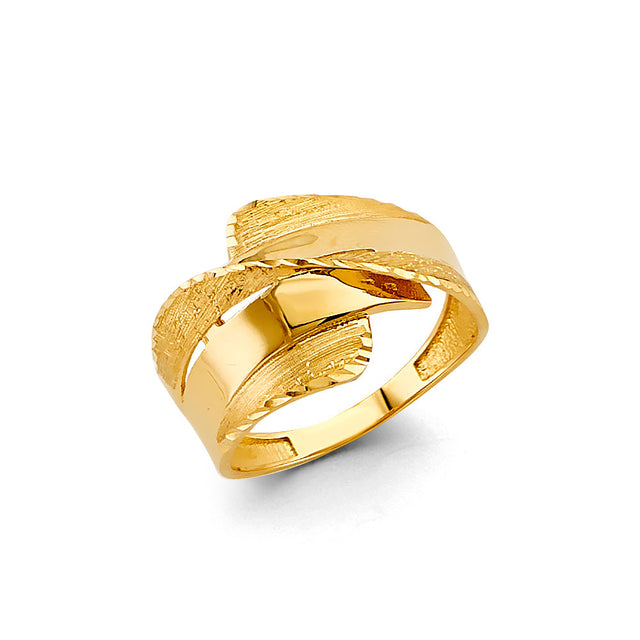 14K Yellow Gold Wave Bypass Ring on White Background