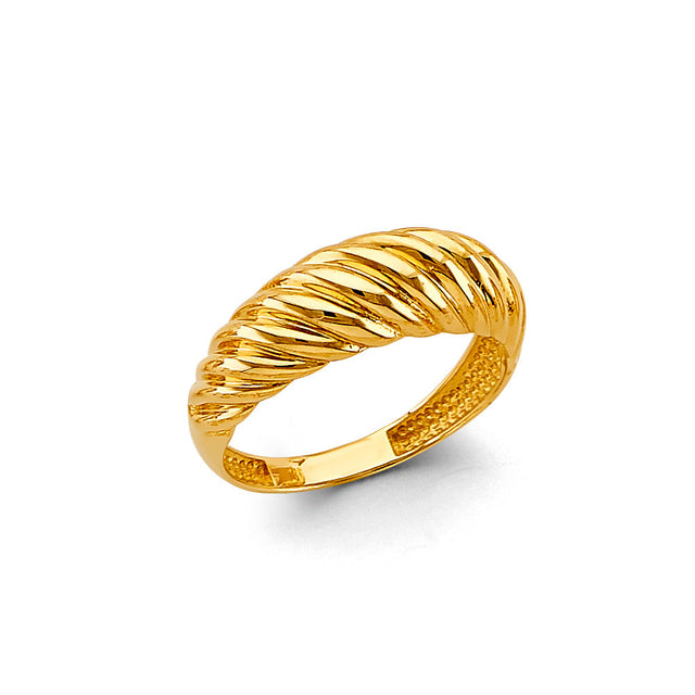 14K Yellow Gold Shrimp Dome Ring on White Background