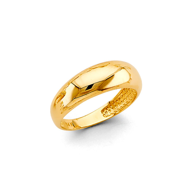 14K Yellow Gold Polished Dome Ring on White Background