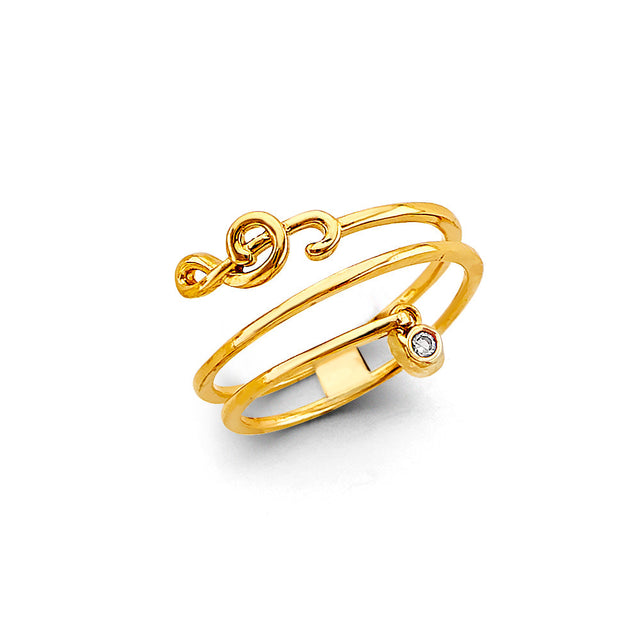 14K Yellow Gold Musical Note Line Ring on White Background