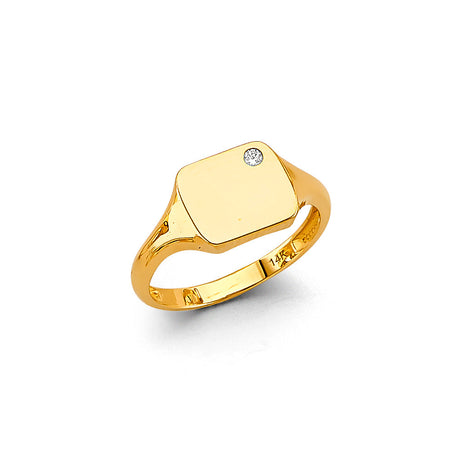 14K Yellow Gold Petite Signet Men's Ring on White Background