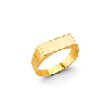 14K Yellow Gold Petite Bar Signet Men's Ring on White Background