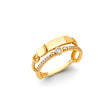 14K Yellow Gold Two-Line Pave Bypass Cubic Zirconia Ring on White Background