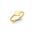 14K Yellow Gold Round Disc Signet Cubic Zirconia Ring on White Background