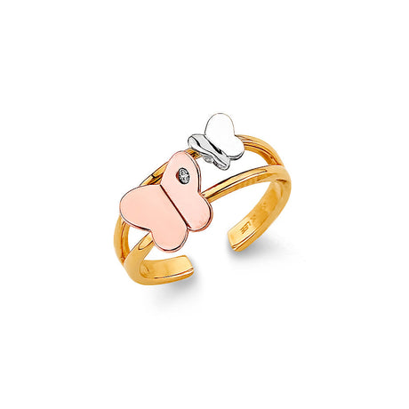 14K Tricolor Gold Butterfly Toe Ring