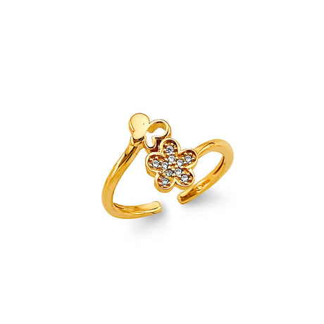 14K Two-Tone Gold Flower Toe Ring