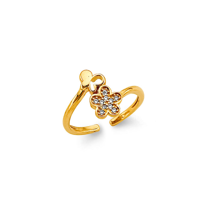 14K Two-Tone Gold Flower Toe Ring