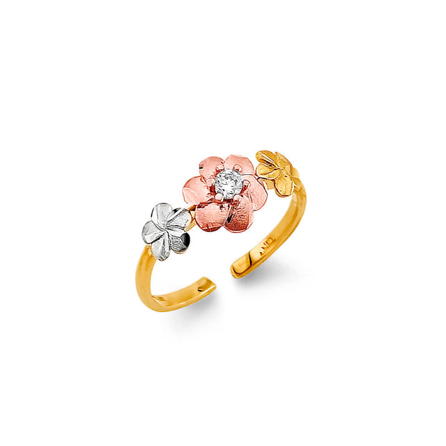 14K Tricolor Gold Flower Toe Ring