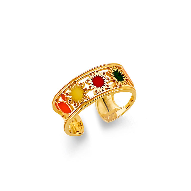 14K Yellow Gold Colored Flower Toe Ring