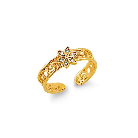 14K Two-Tone Gold Flower Toe Ring