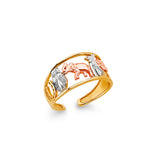 14K Tricolor Gold Lucky Elephant Toe Ring on White Background