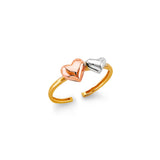 14K Tricolor Gold Heart Toe Ring