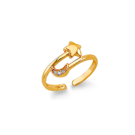 14K Yellow Gold Star & Moon Toe Ring