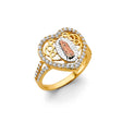 14K Tricolor Gold Heart Halo Our Lady of Guadalupe Ring