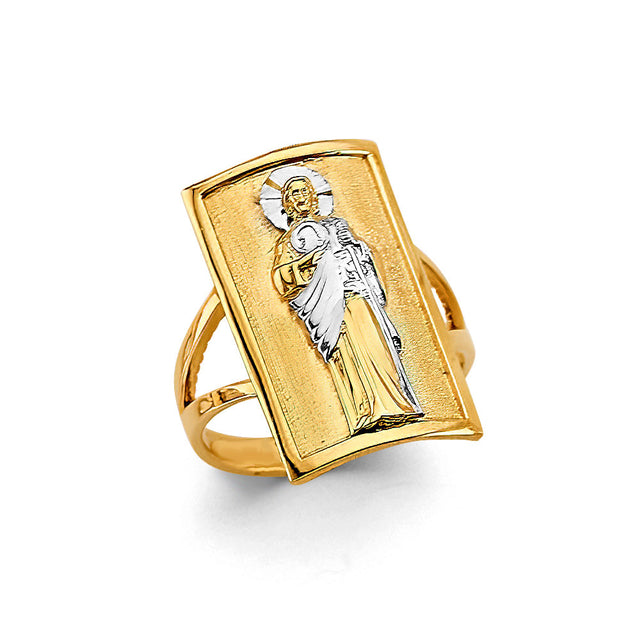 14K Two-Tone Gold Rectangular St. Jude Ring