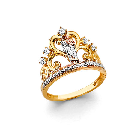 14K Tricolor Gold Scrollwork Crown St. Jude Ring