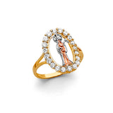 14K Tricolor Gold Halo Santa Muerte Ring