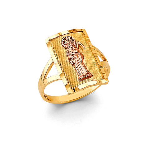 14K Two-Tone Gold Rectangular Santa Muerte Signet Ring