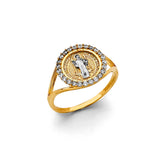 14K Two-Tone Gold San Benito Pavé-Halo Medal Ring