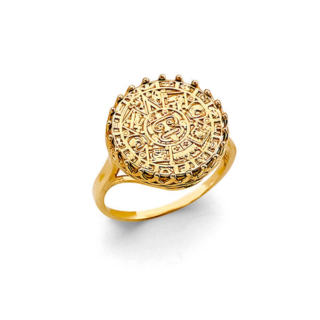 14K Yellow Gold Aztec Calendar Ring
