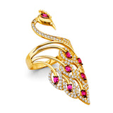 14K Yellow Gold Red Peacock Statement Ring