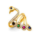 14K Yellow Gold Multicolor Peacock Plume Ring
