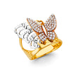 14K Tricolor Gold Pavé Butterfly Statement Ring