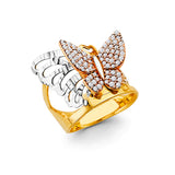 14K Tricolor Gold Pavé Butterfly Statement Ring