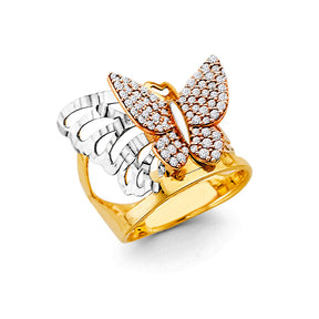 14K Tricolor Gold Pavé Butterfly Statement Ring