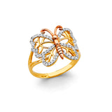 14K Tricolor Gold Pavé Open-Wing Butterfly Ring