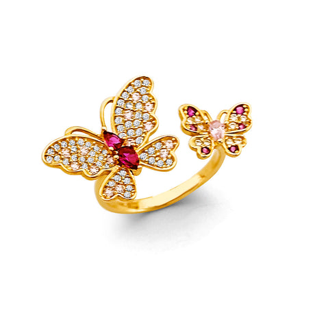 14K Yellow Gold Open Cuff Double Butterfly Ring