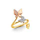 14K Tricolor Gold Triple Butterfly Ring