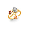 14K Tricolor Gold Butterfly, Flower & Heart Charm Ring