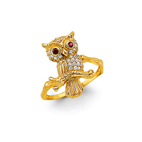 14K Two-Tone Gold Owl Ring