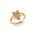 14K Tricolor Gold Owl Ring