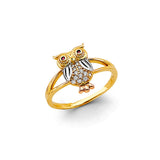 14K Tricolor Gold Owl Ring