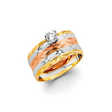14K Tricolor Gold Braided Wedding Trio Set on White Background