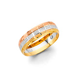 14K Tricolor Gold Twist Wedding Trio Set on White Background