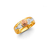 14K Tricolor Gold Our Lady of Guadalupe Band Ring on White Background