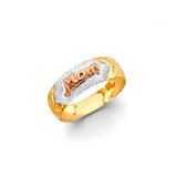 14K Tricolor Gold Mom Tapered Band Ring on White Background