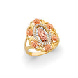 14K Tri-Color Gold Rose Flower Halo Guadalupe Ring